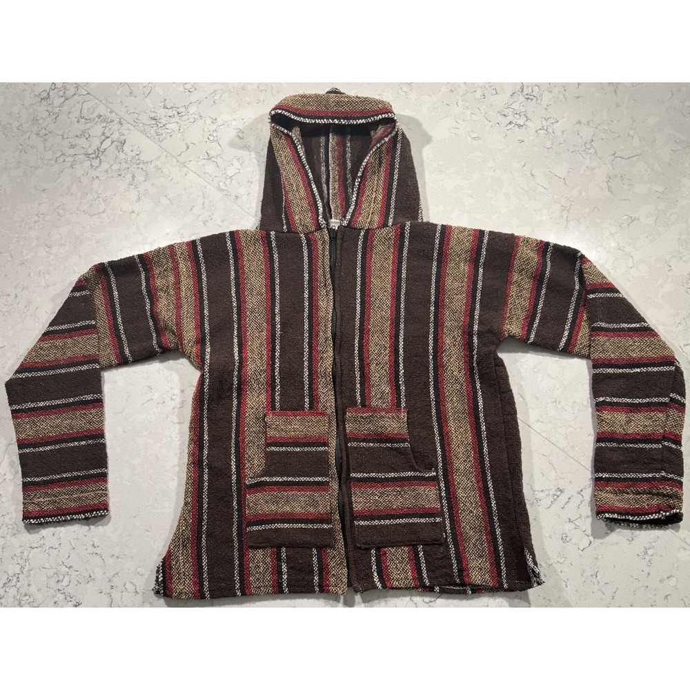 VTG El Paso Saddle Blanket Co Baja Hoodie Mens Medium Brown Drug Rug Full Zip